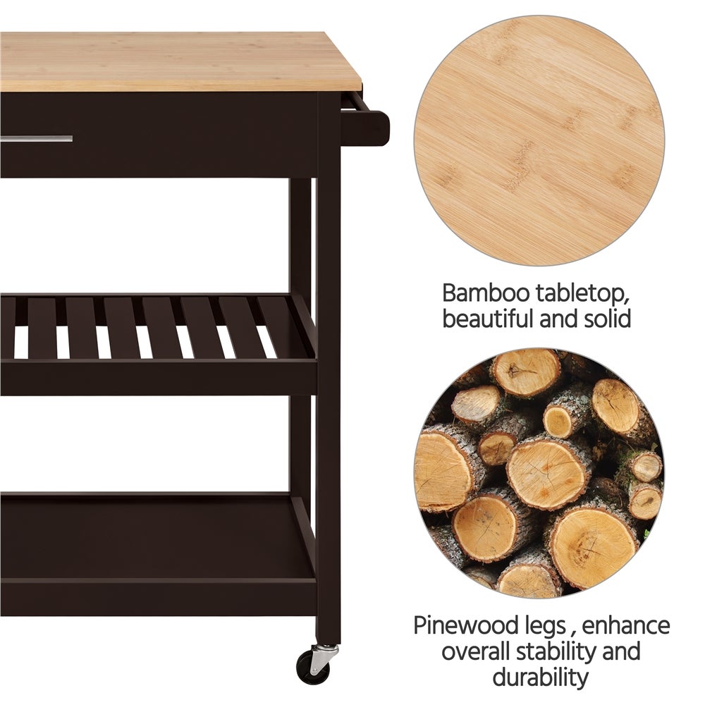 Desserte Roulante en Bois à Tiroir Chariot de Cuisine avec Plan de Travail Étagères Porte-épices Espresso Yaheetech - 7