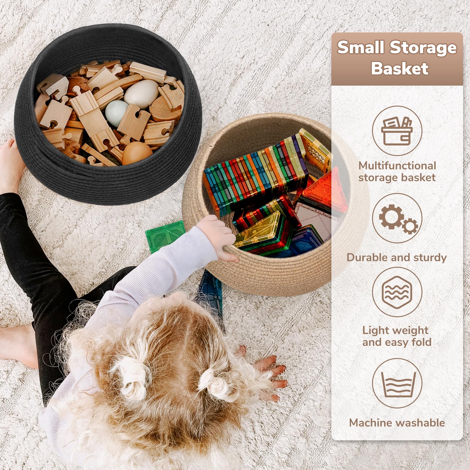 Petit panier de rangement tissé pour étagère, panier à clés sur table, panier mignon pour animaux, paniers de rangement pour la maison - 7