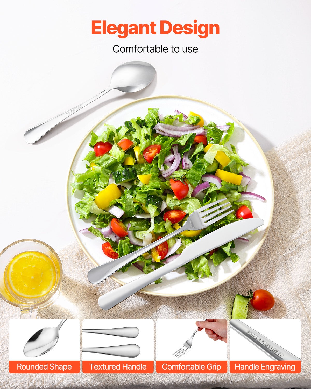 Set Posate 30 Pezzi,VEVOR Posate Acciaio Inox Alimentare,Finitura Lucida,Lavabile in Lavastoviglie,Coltello,Forchetta,per Cucina e Casa - 4