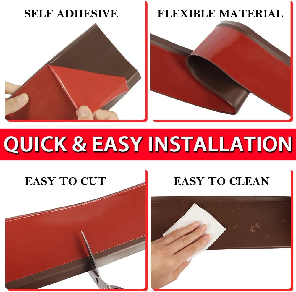 Modanatura per base da parete in vinile, modanatura per base da parete in gomma autoadesiva flessibile, design stacca e incolla, 6 m, marrone - 2