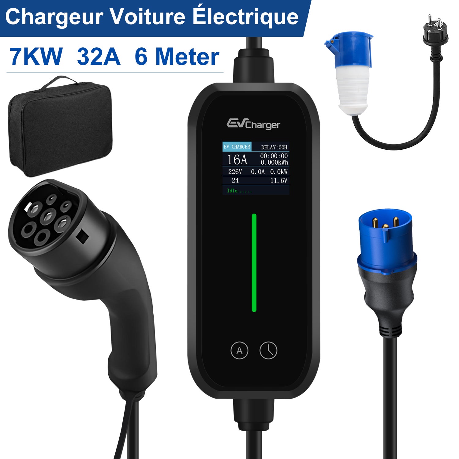 HEXINEX Chargeur EV Portable 7 KW 32 A,Type 2 Chargeur Voiture ...