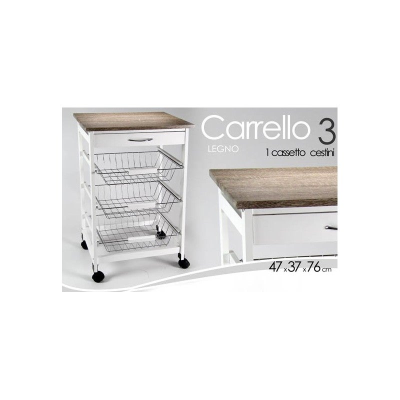 Carro de cocina blanco con cestas y ruedas cm 47 x 37 x 76 h