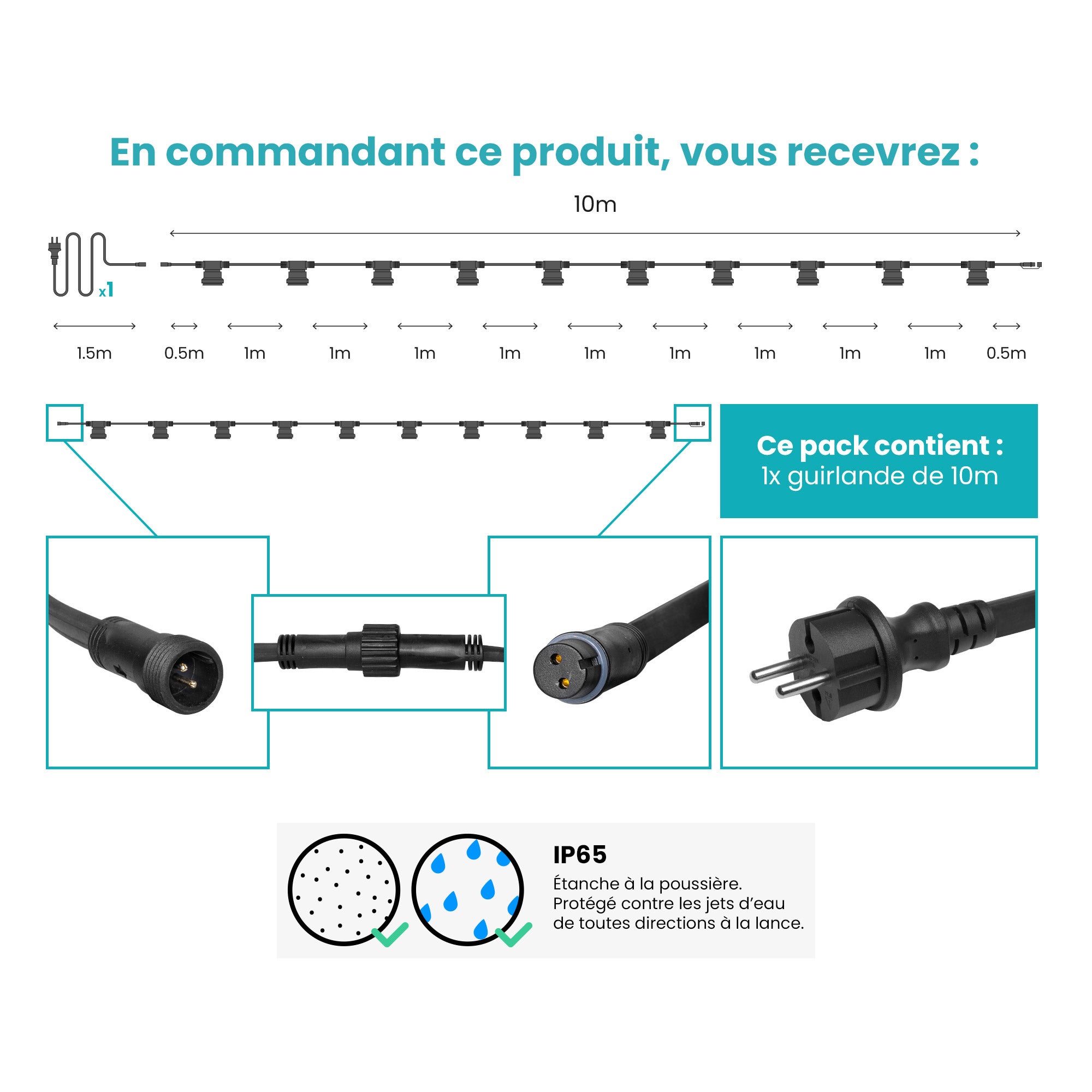 Guirlande Guinguette Noire IP65 10M pour Ampoules E27 - 2