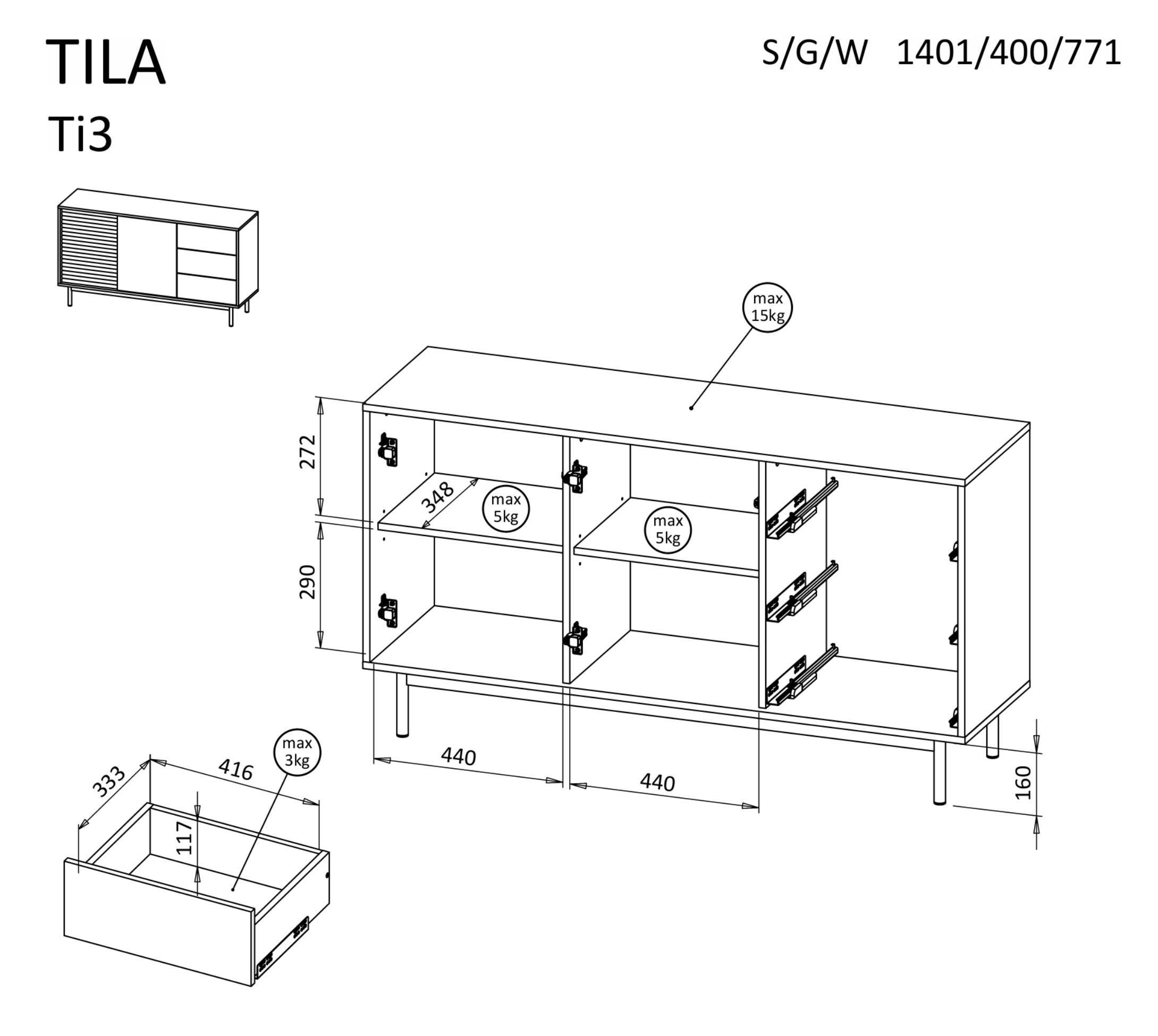 Nowoczesna Komoda LATILO Dwudrzwiowa z Szufladami w Kaszmirze i Dębie Olejowanym z Oświetleniem LED - 6
