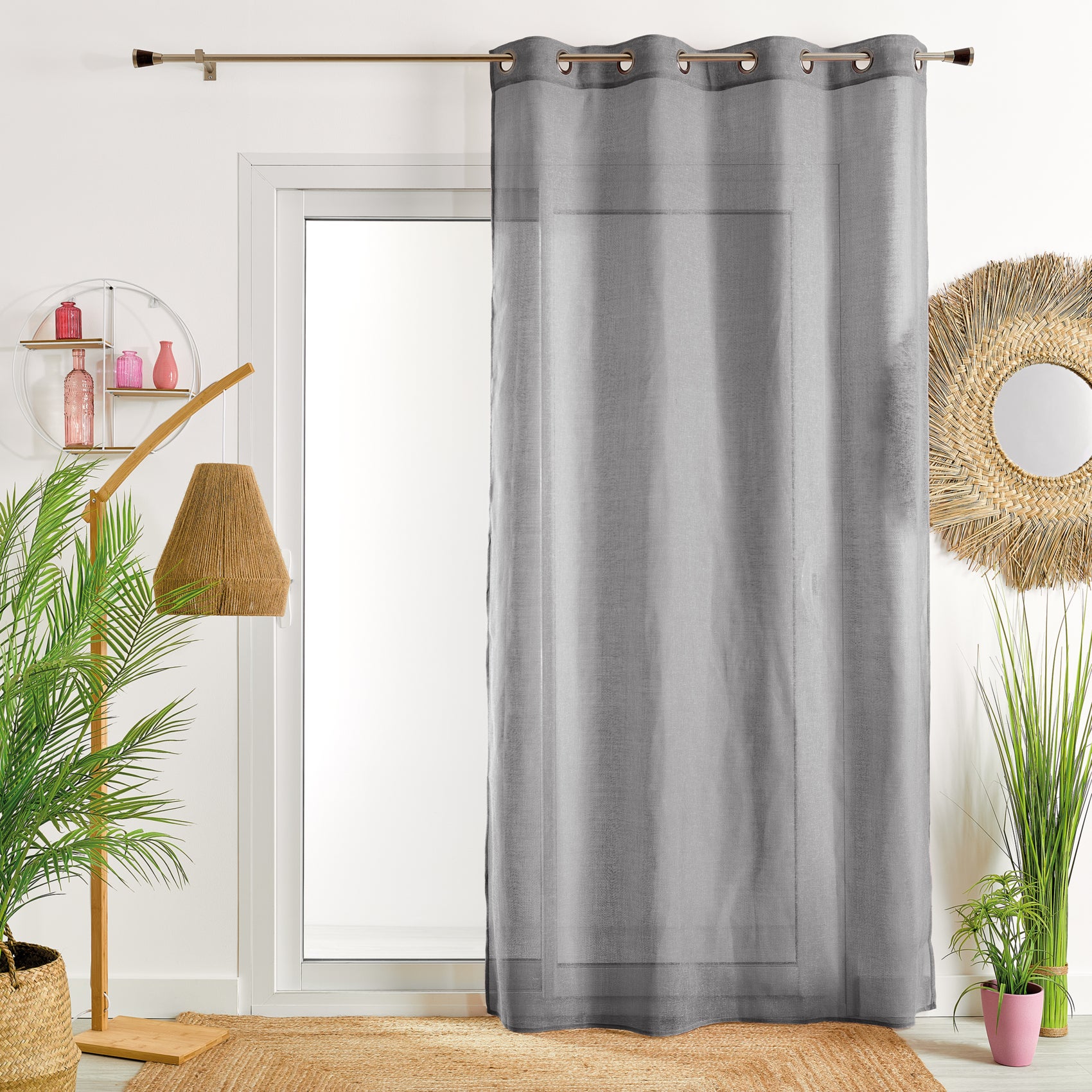 Voilage poly-lin uni fluide - Gris anthracite - 140x240 cm - Polyester - 2