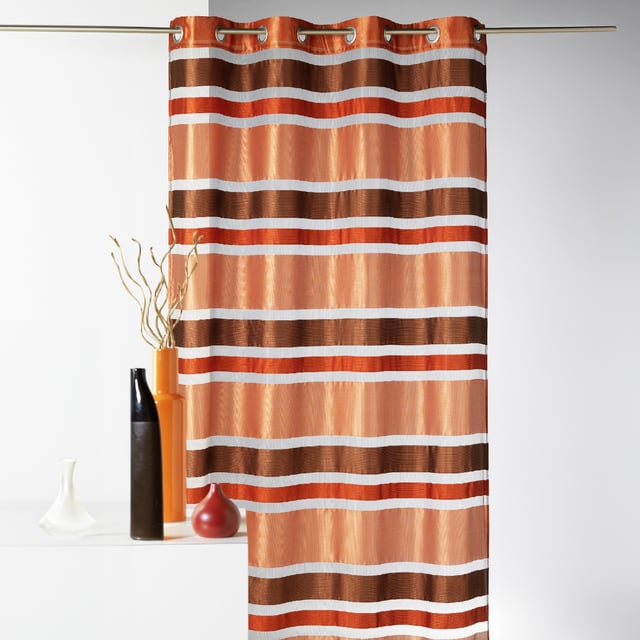 Voilage en Organza rayures horizontales - Marron chocolat - 140x240 cm - Polyester