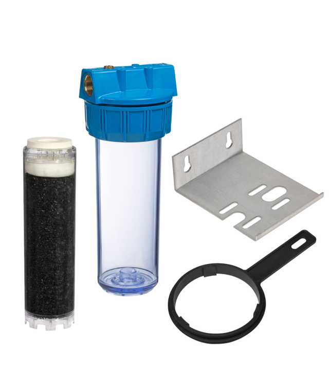 Porte-filtre à eau 9 pouce 3/4 - 20/27F avec cartouche charbon anti goût et odeurs GAC, équerre et clé