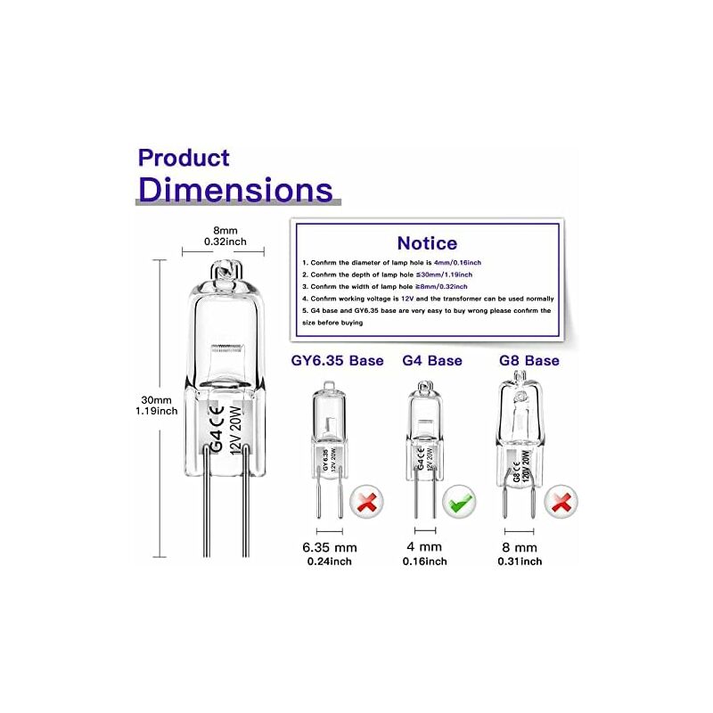Lot de 12 ampoules halogènes G4 20W 12V 2800 K 2 broches pour hotte, cuisine, salon, chambre - 3