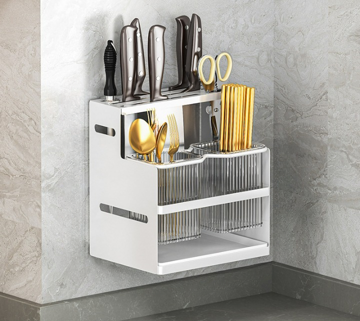 Uchwyt na pałeczki, uchwyt na pałeczki kuchenne, uchwyt na noże kuchenne, przechowywanie sztućców, biały, duży, 16*20*22 cm