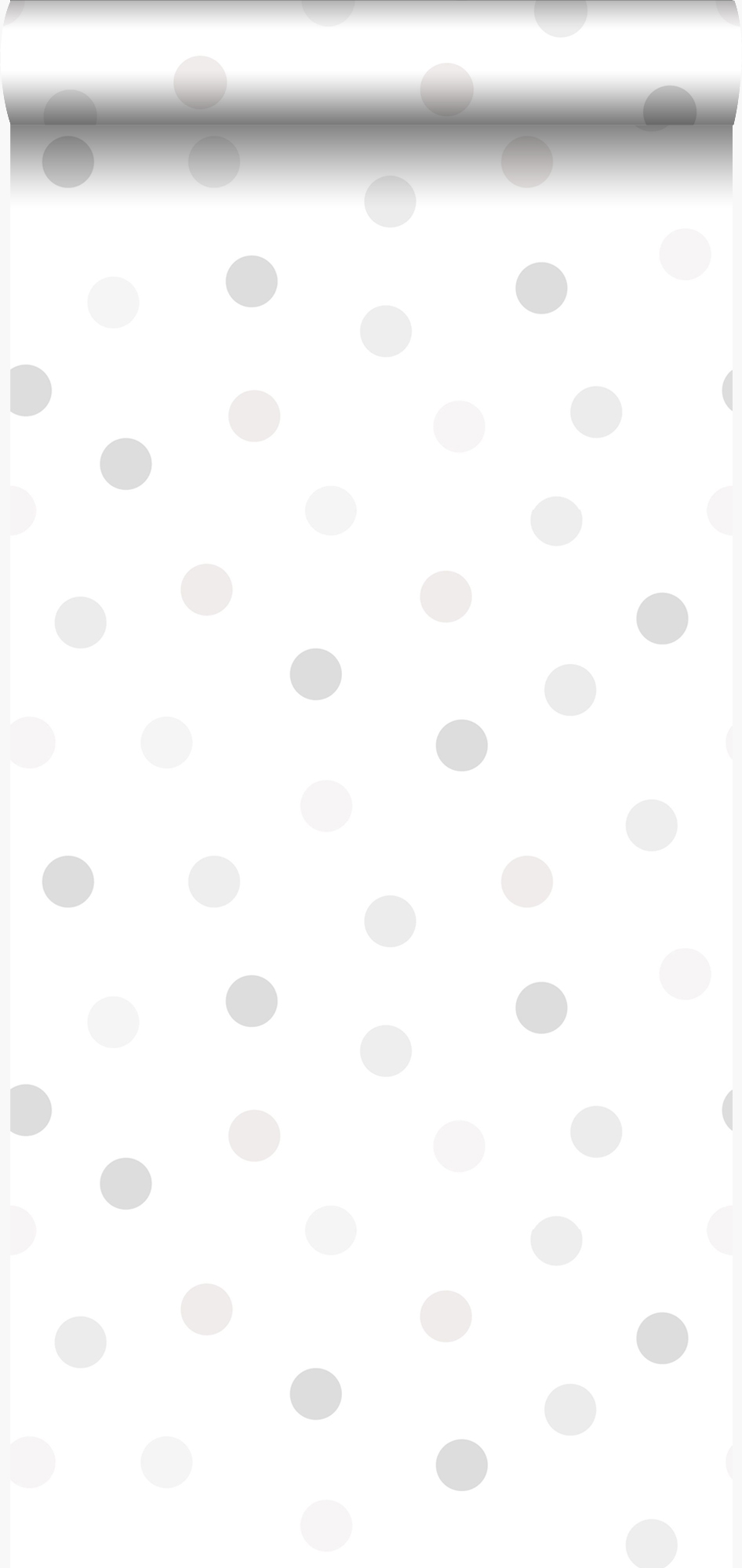 Papel pintado puntos lunares polka dots beige crema claro, gris claro cálido y gris plata brillante - 53 cm x 10.05 m - origin wallcoverings
