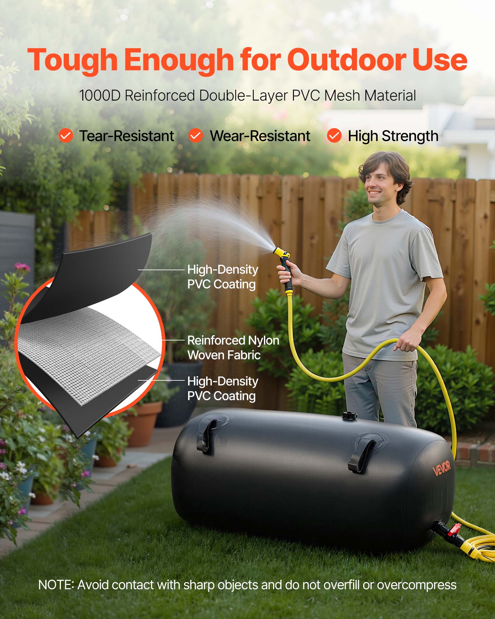 Serbatoio Acqua VEVOR Dolce 113L Sacca Stoccaggio Acqua Pieghevole Borsa Contenitore Acqua in PVC 1000D per Irrigazione del Giardino, Durevole, Nero - 3