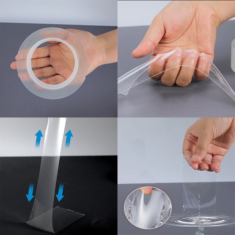 Ruban adhésif transparent double face 2 pièces, colle nano transparente imperméable à haute viscosité sans trace, 1mm d'épaisseur/20mm x 3m - 2
