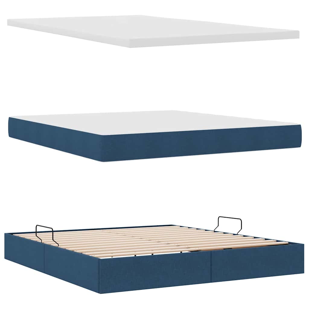 Lit avec rangement et matelas bleu 180 x 200 cm en velours - 8