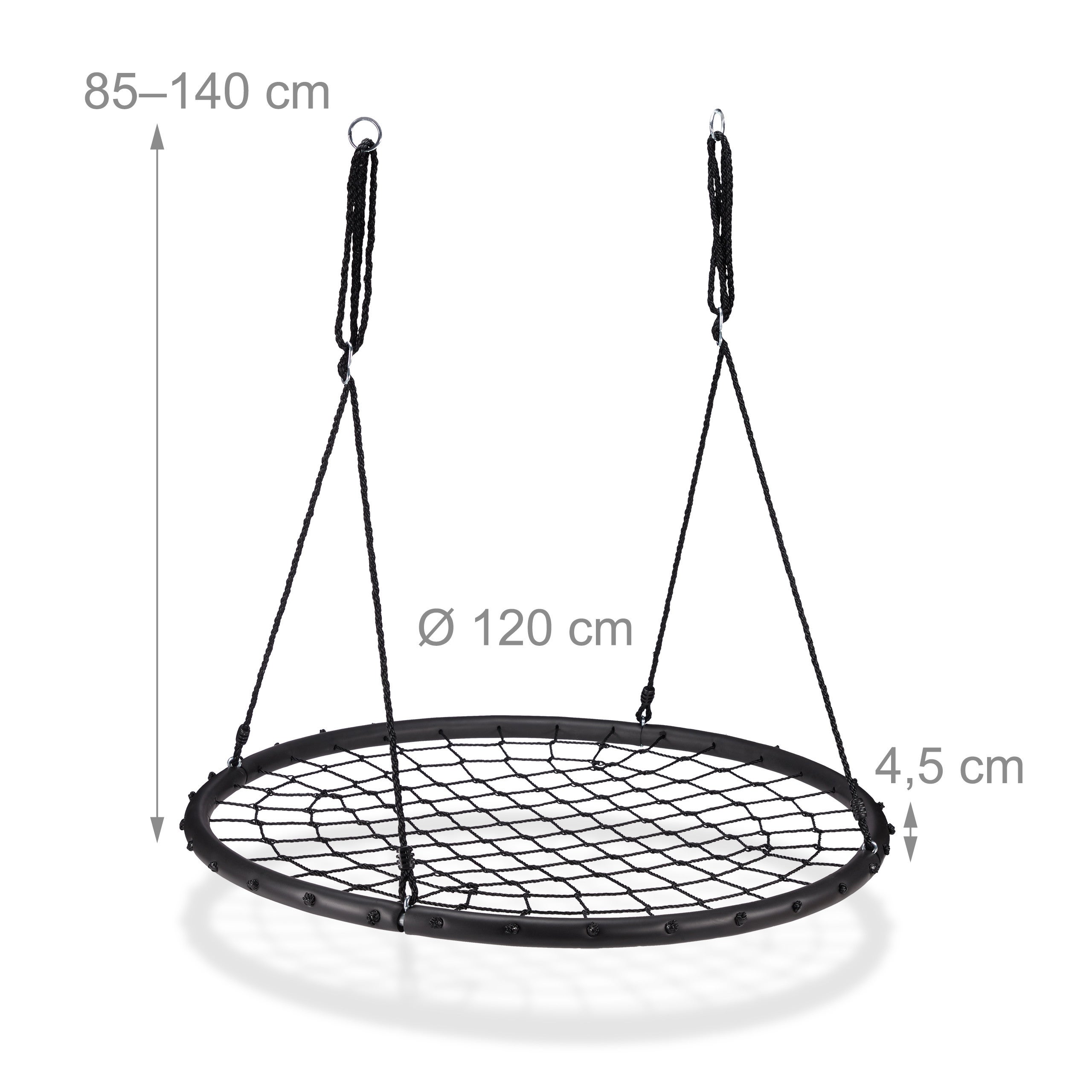 Balançoire nid d'oiseau maille filet 120cm à suspendre ajustable enfant adulte jardin extérieur 150 kg, noir, Relaxdays - 4