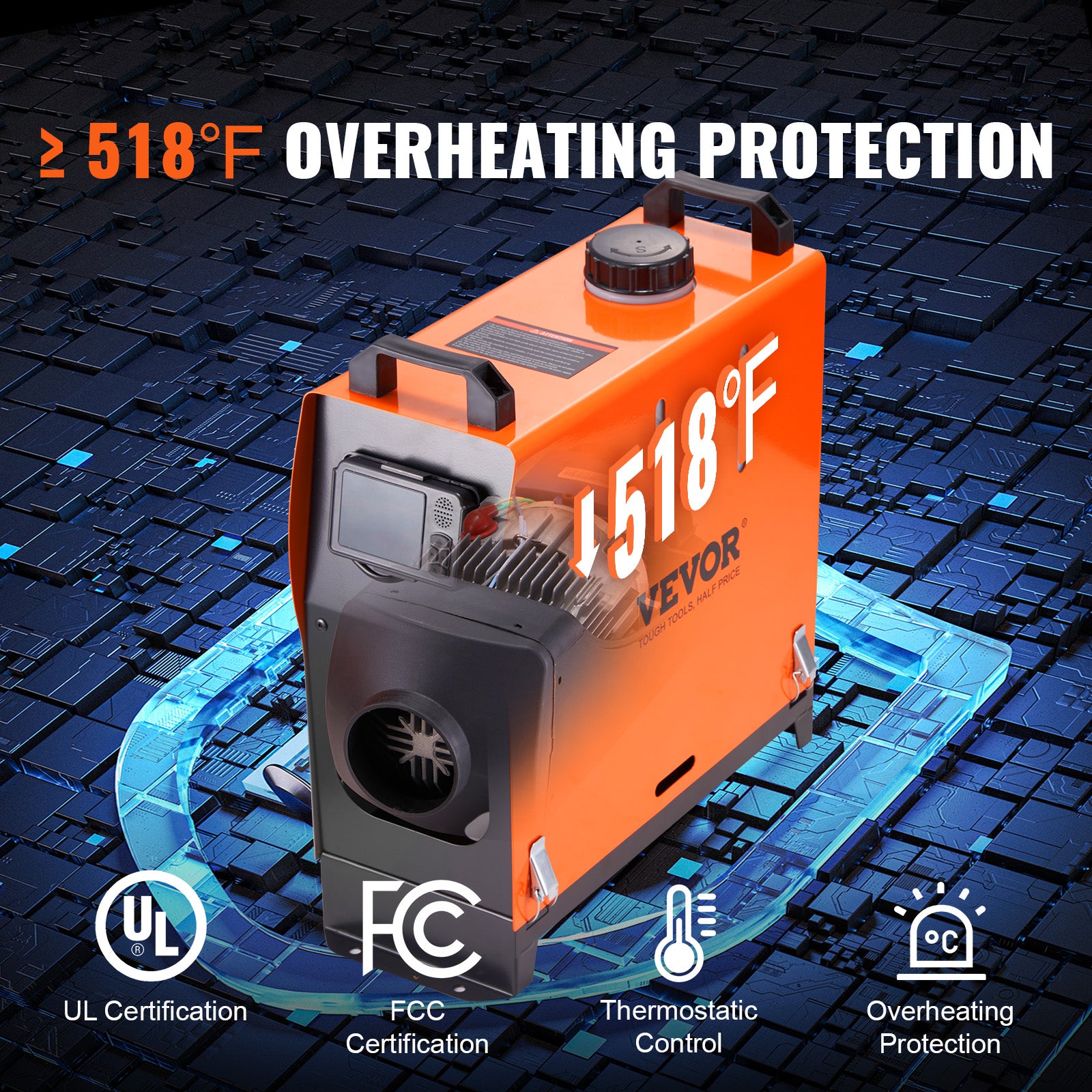 8KW Chauffage Diesel Tout-en-Un VEVOR Portable 12V Réchauffeur Air Diesel 20-25m² Contrôle Intelligente LCD Bluetooth Télécommande pour Bateau RV Auto - 5