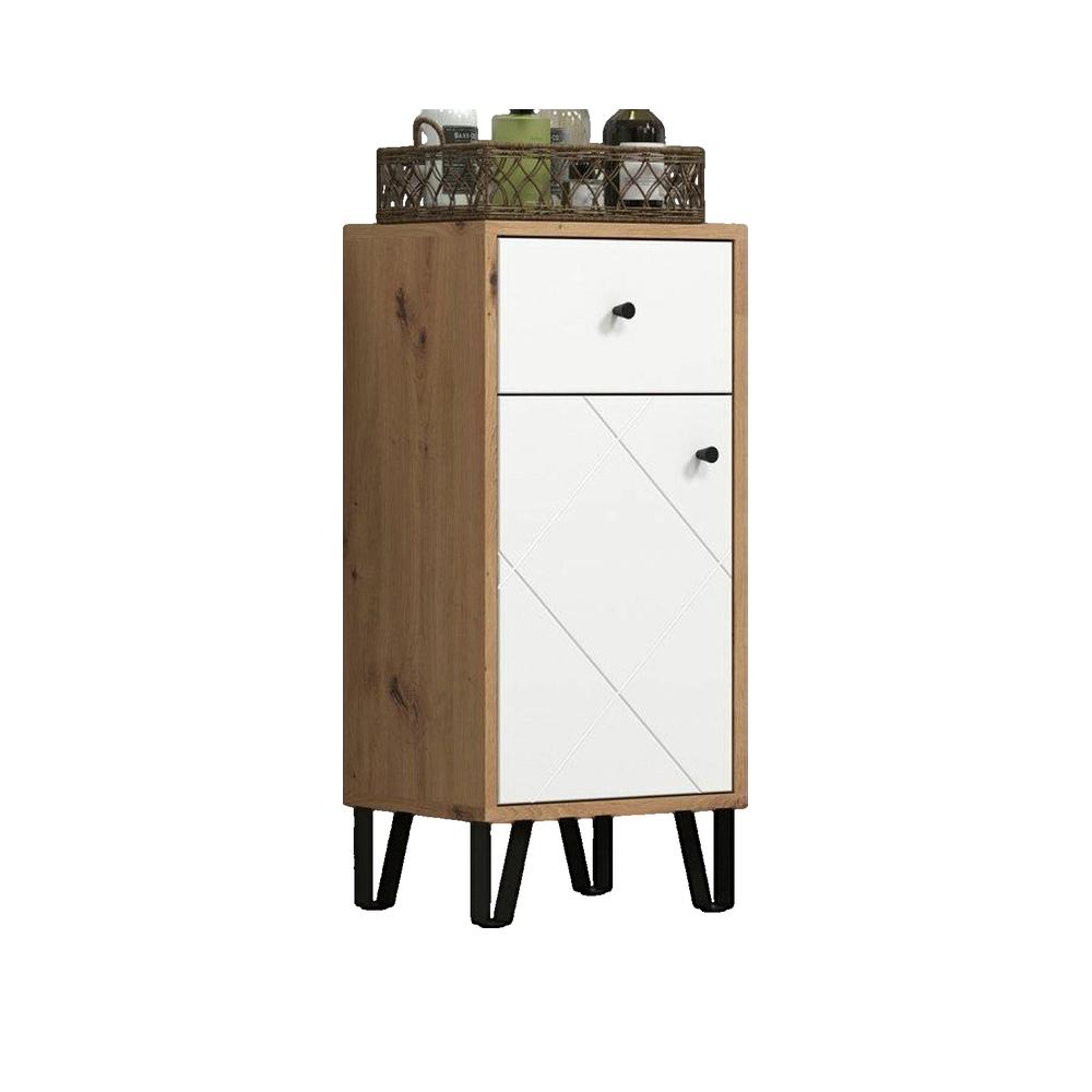 Mebel łazienkowy ebuy24 Touch biały mat dekor dąb szuflada 2 półki