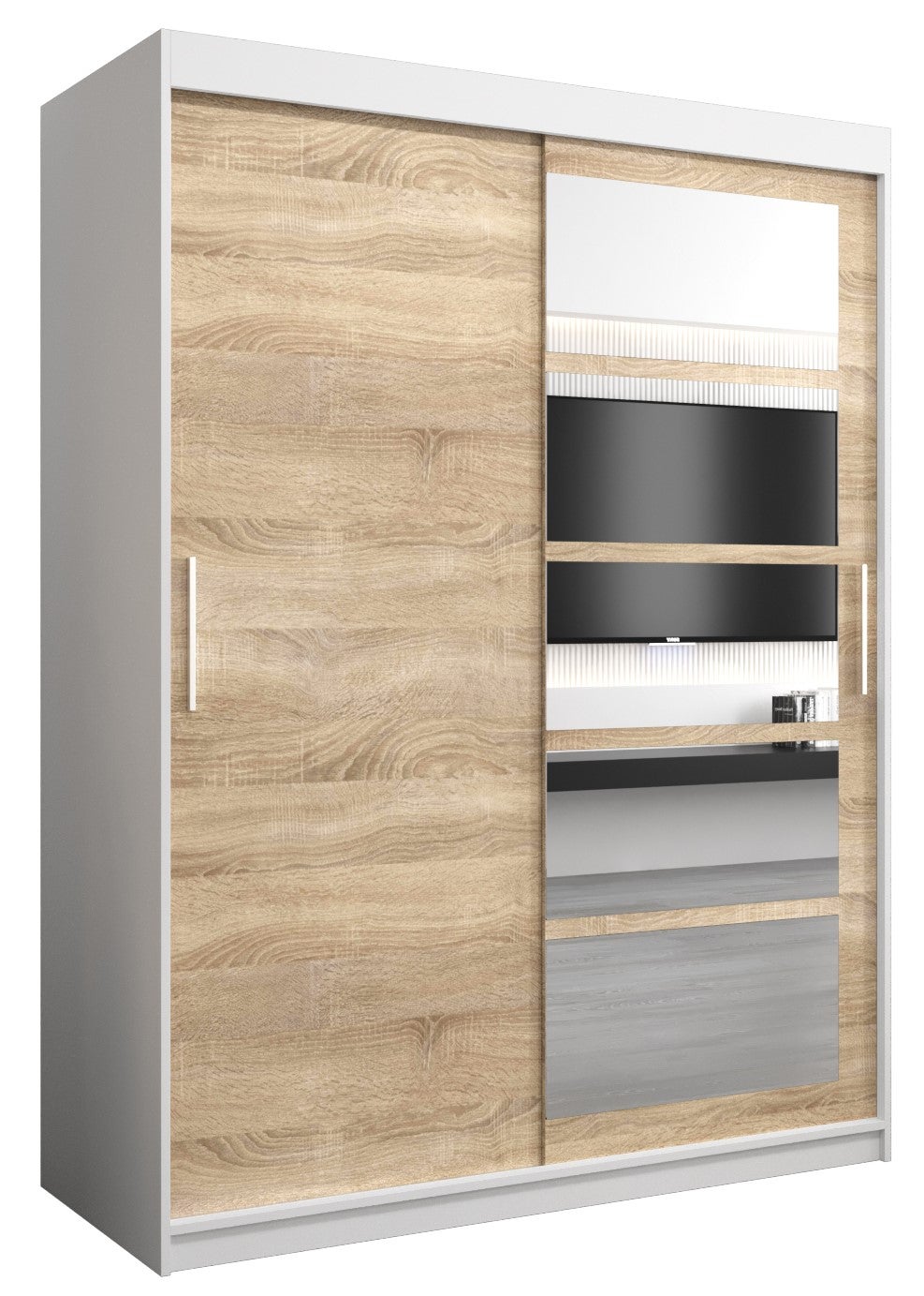 Szafa przesuwna garderoba ROMA 1 150 x 62 x 200 cm Biały + Sonoma - Abiks Meble