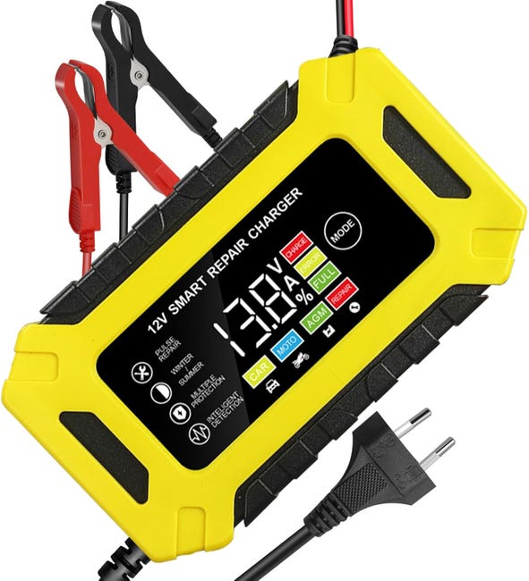 Inteligentna ładowarka akumulatorów 12 V/6 A do samochodów i motocykli z wyświetlaczem LCD