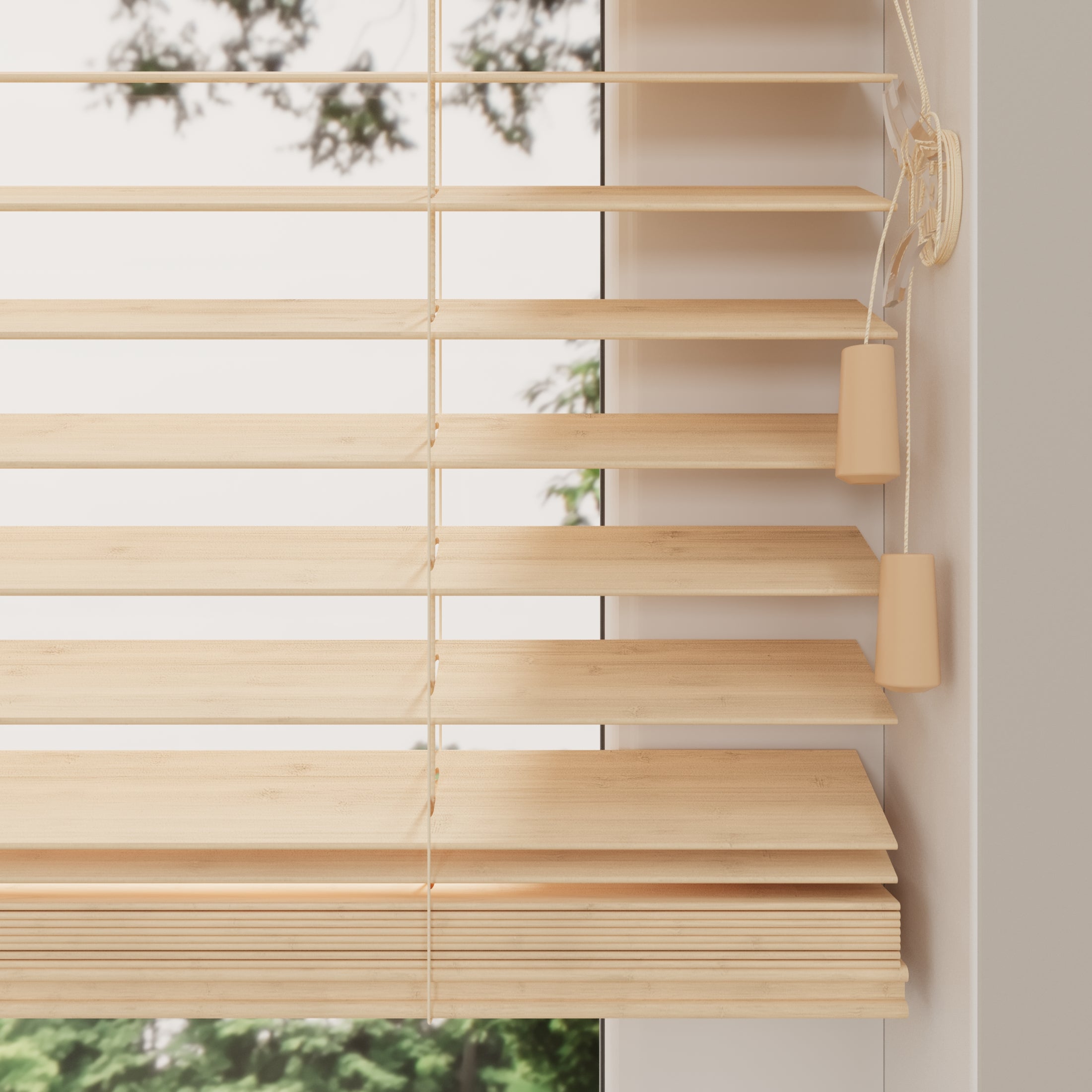 Radeco® Store Vénitien en Bois Essence 60 x 175 cm (LxH) - 50 mm - Naturel - Tailles de 50 à 250 cm de large - 7