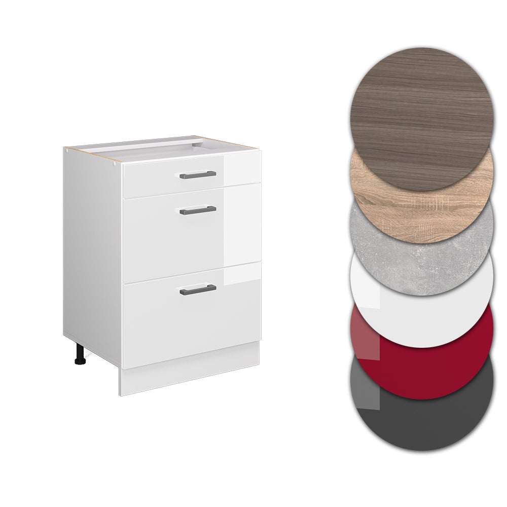 Vicco Meuble cuisine R-Line, Blanc Haute brillance, 60cm avec tiroirs, sans PT - 5