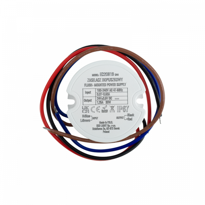 Zasilacz transformator do LED 30W 24V DC 1.25A stałoprądowy IP67 ...