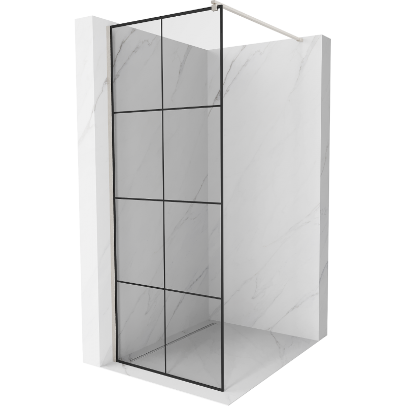 Mexen Kioto ścianka prysznicowa Walk-in 90 x 200 cm, czarna kratka 8 mm, nikiel szczotkowany - 800-090-101-97-77