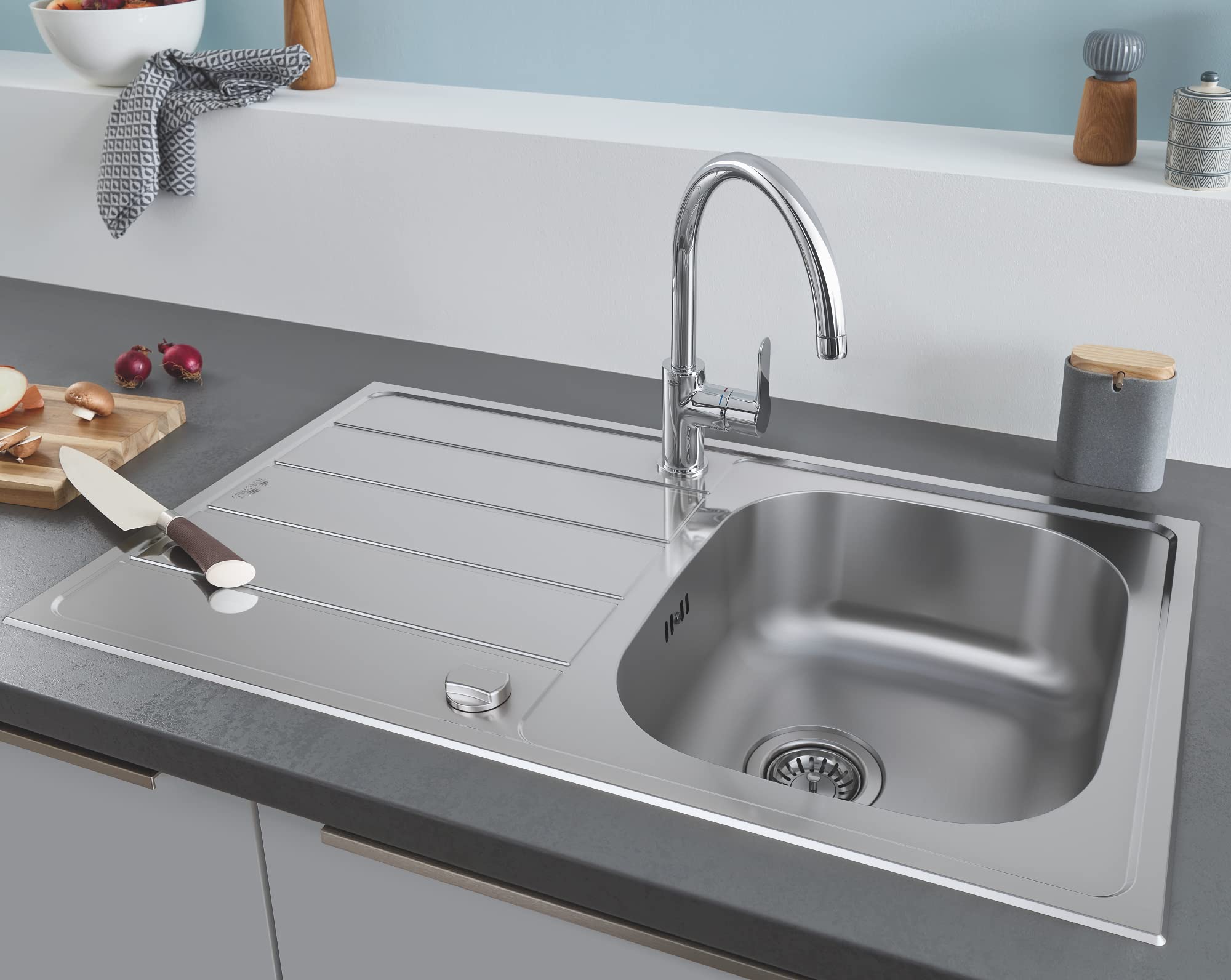 GROHE Evier 1 cuve avec égouttoir réversible en acier inoxydable K200 - 9