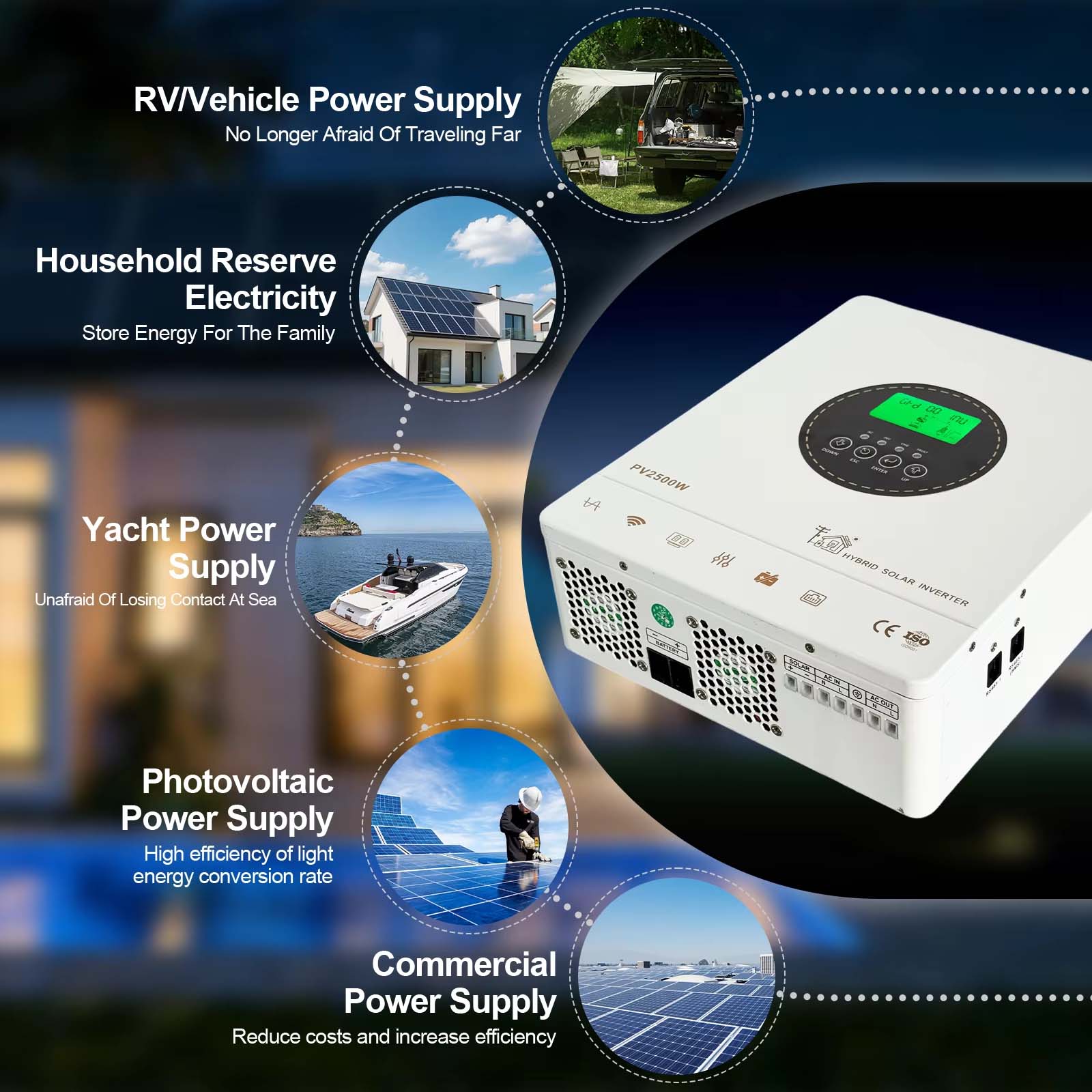 NICOLA Inversor Híbrido 12V 1800W Onda Pura Solar MPPT Integrado Conversor 12V DC 230V AC Sem Bateria para Casa Camping Energia Solar - 7