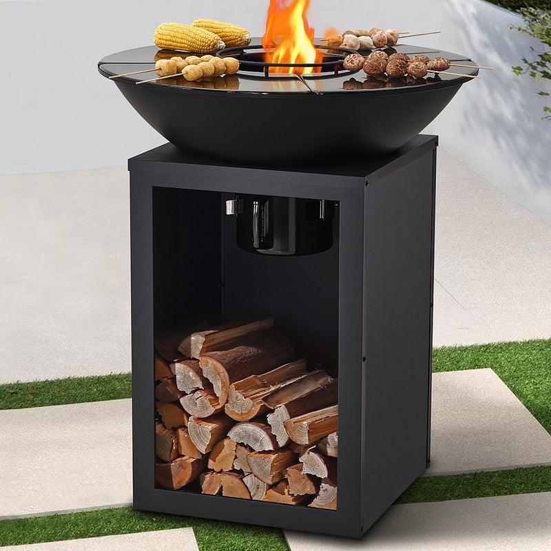 Grill plancha z funkcją rusztu na węgiel i drewno ze schowkiem 80 x 80 x 96 cm czarny - IGNOS