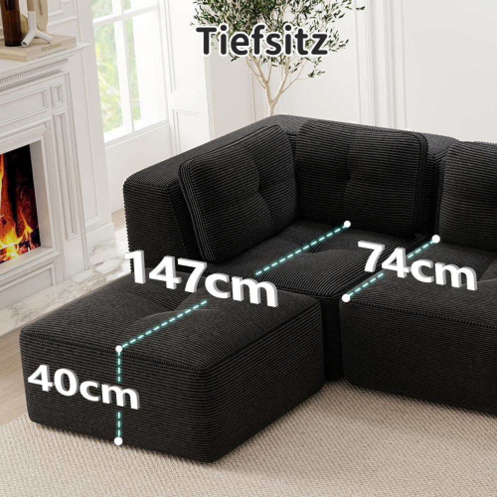 Canapé d’angle modulable et configurable, canapé 4 places sans cadre, confortable en velours côtelé, salon et chambre - 2