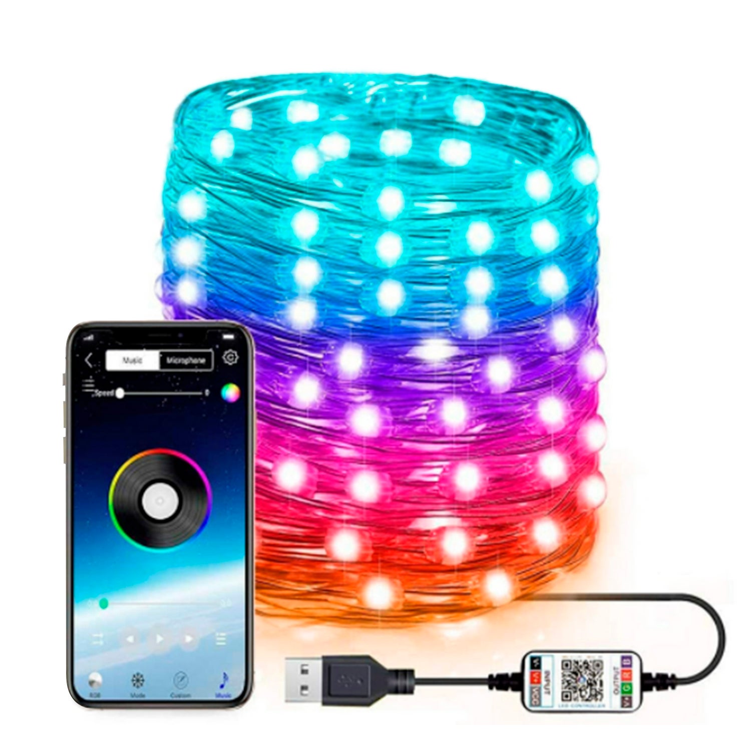Tira led 15 Mtrs muiticolor RGB con contra app remoto. 1500x1,5x1,5 Cm ...