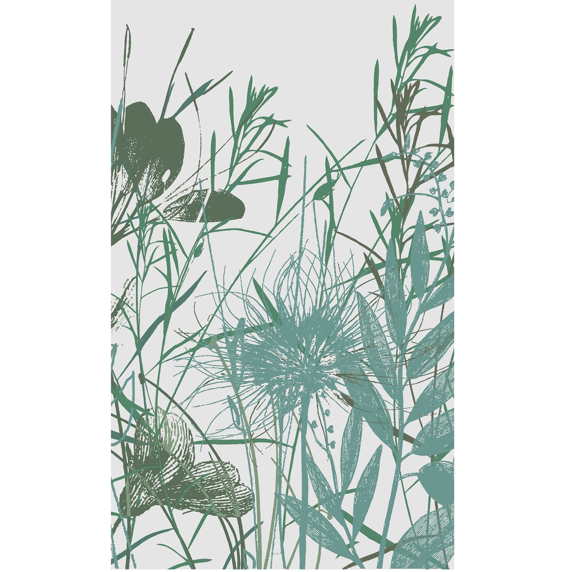 Papier peint panoramique intissé, illustration champêtre, dans un mélange de verdure et de fleur, couleur dominante de vert, 250 cm X 150 cm - 2