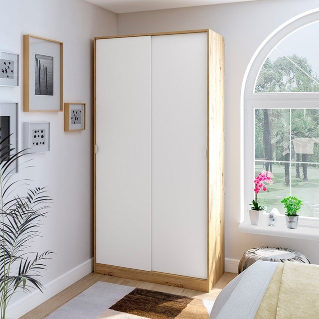 Armadio Guardaroba 2 Ante Scorrevoli 10x50x200 TOP Bianco E Rovere