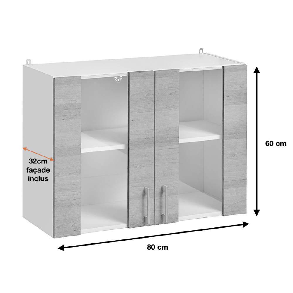 Cuisineandcie - Meuble haut de cuisine Eco Gris Brillant 2 portes vitrées L 80 cm - 2