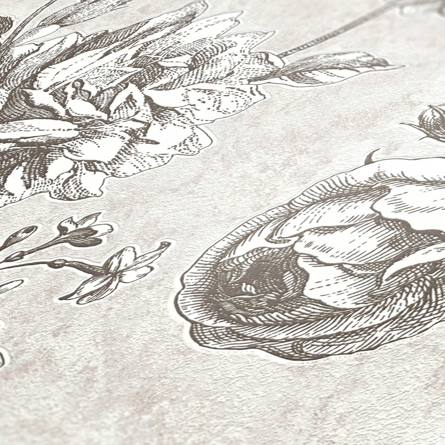 Papel pintado floral TADESSI Lenni M1-No.1838, papel pintado no tejido gris claro y blanco con diseño floral natural, adecuado para salón - 4