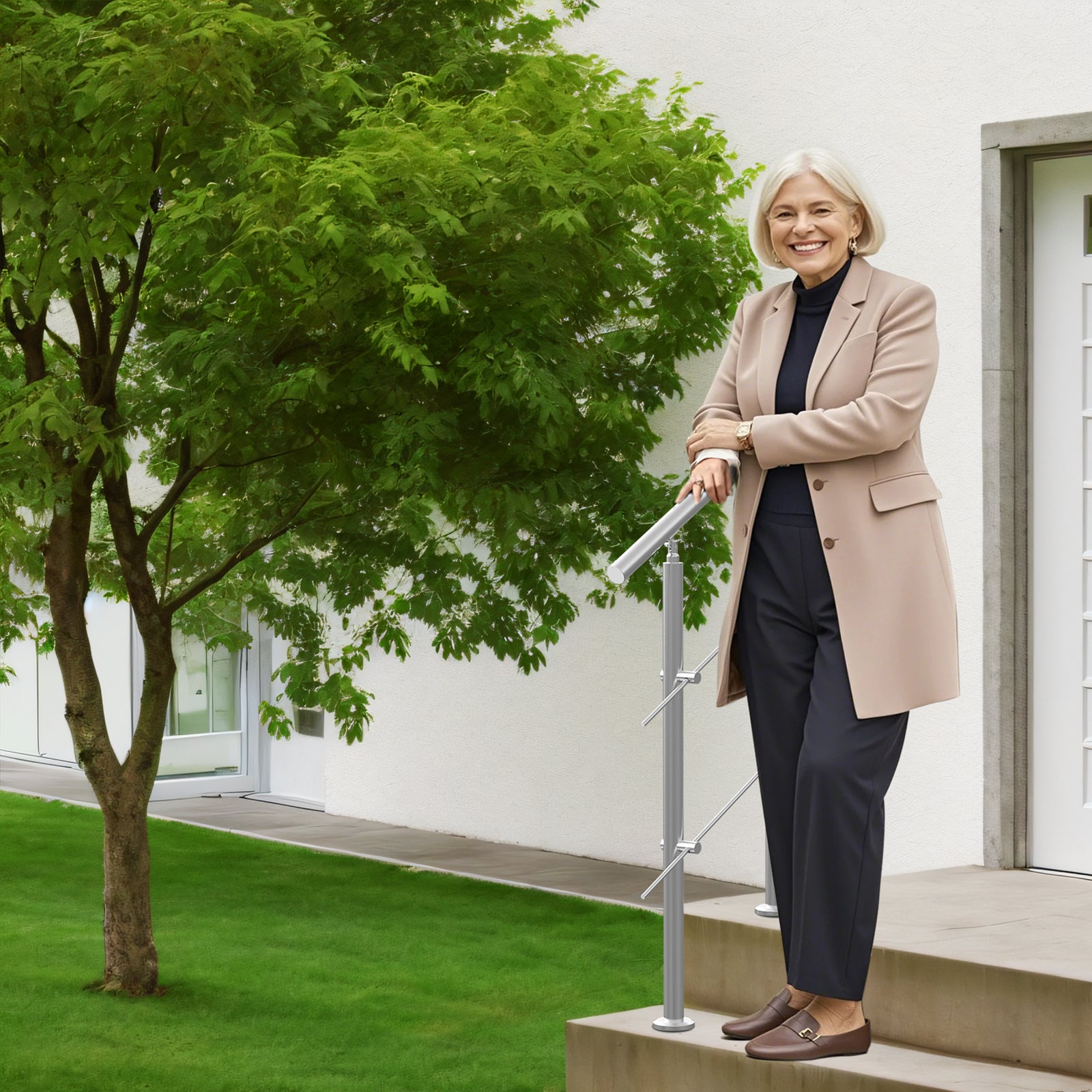 Rampe d'Escalier VEVOR 80 cm Main Courante Extérieure en Acier Inox 201 2 Barres Angle 0-45° pour Marches Porche Terrasse - 8