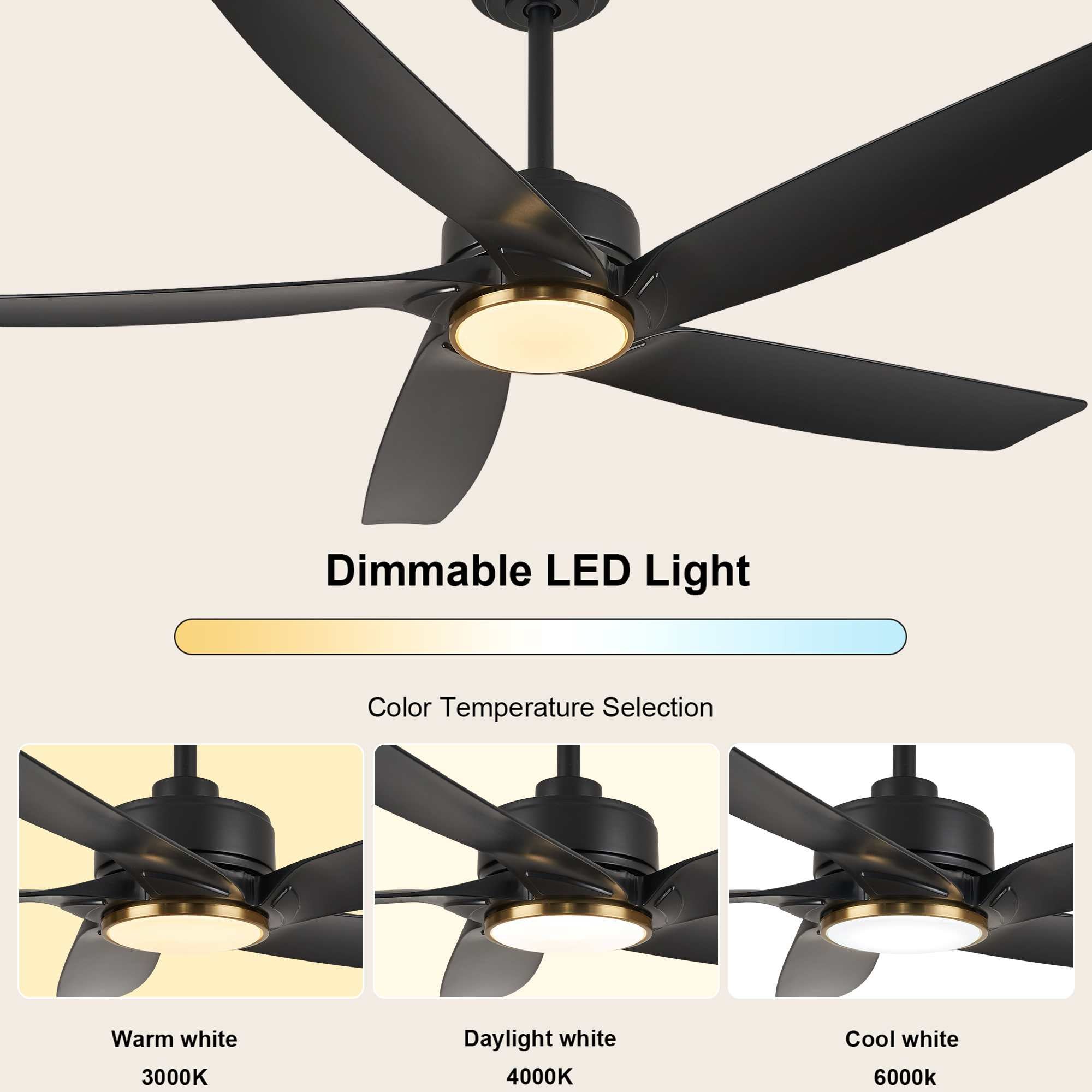 Ventilateur Plafond 132cm Moderne avec LED, Télécommande APP, 6 Vitesses, Réversible, Mode Veilleuse - 6