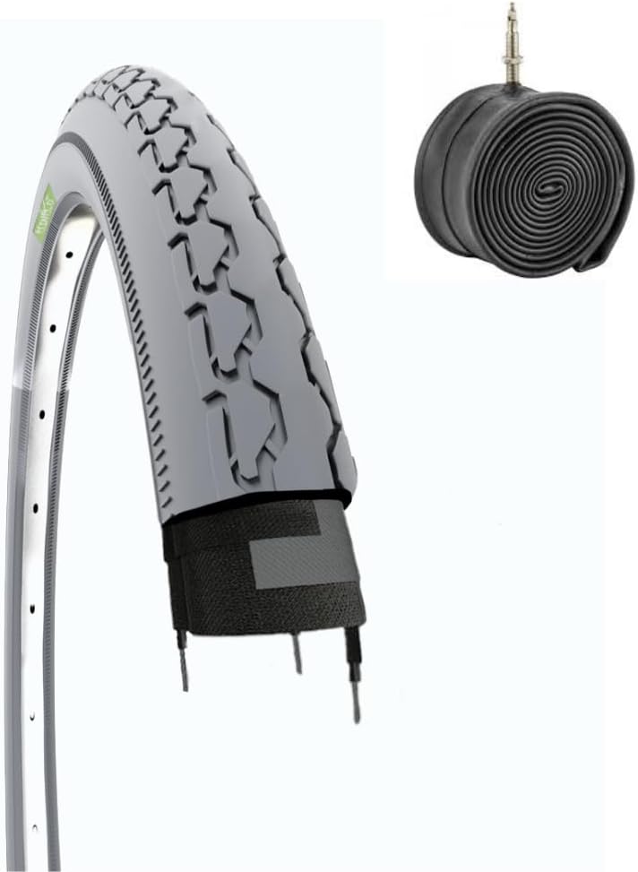 Pneus 24x1 3/8 (37-540) + Chambres à Air Valve Américaine - Lot De 2, Gris - Pour Fauteuil Roulant, Landau