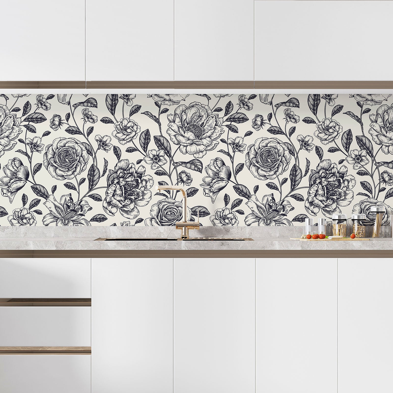 Pegatinas Decorativas De Hibisco Gris Carbón Para Cocina - Juego De 4 Hojas, Impermeables Y Fáciles De Quitar