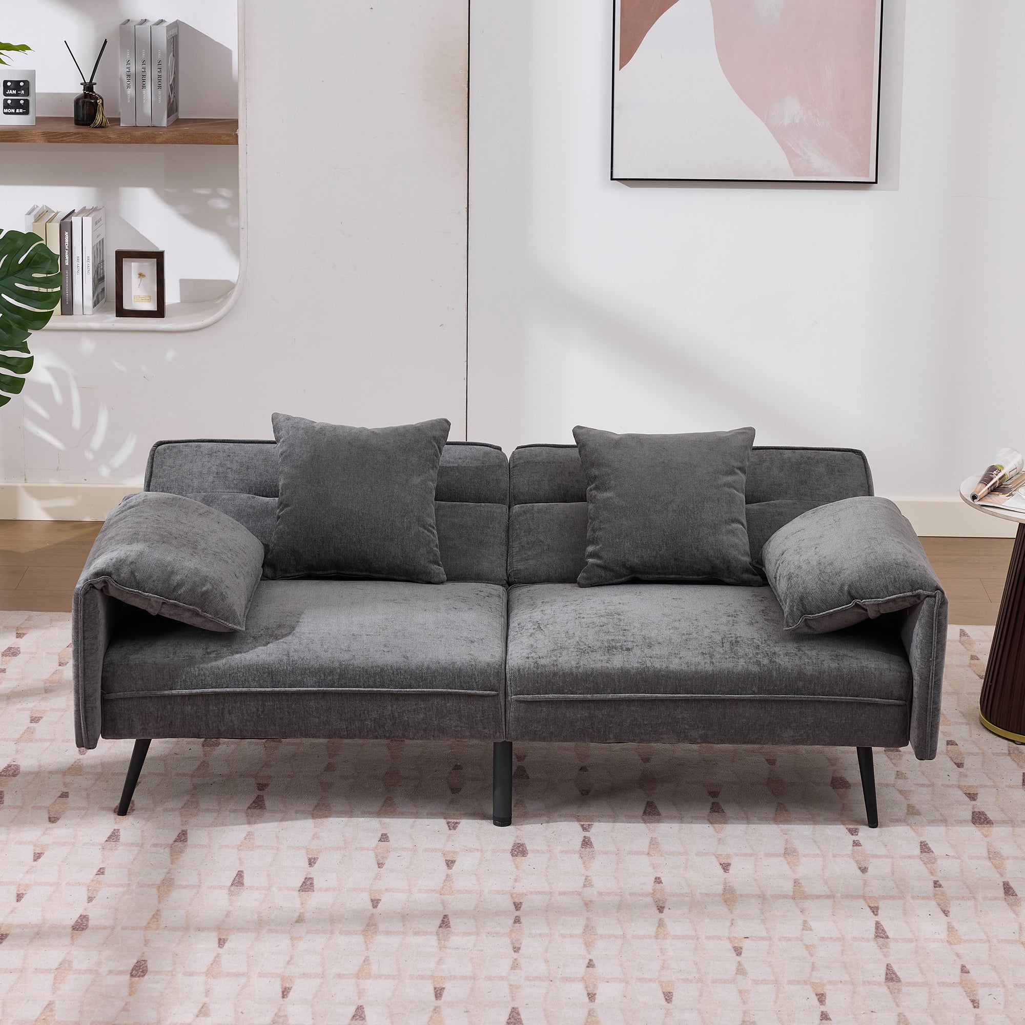 Sofa dwuosobowa z funkcją spania Click-Clack i 3-stopniową regulacją oparcia (100°–180°) – 167,5 x 73 x 70 cm – tkanina Chenille – szara - 3