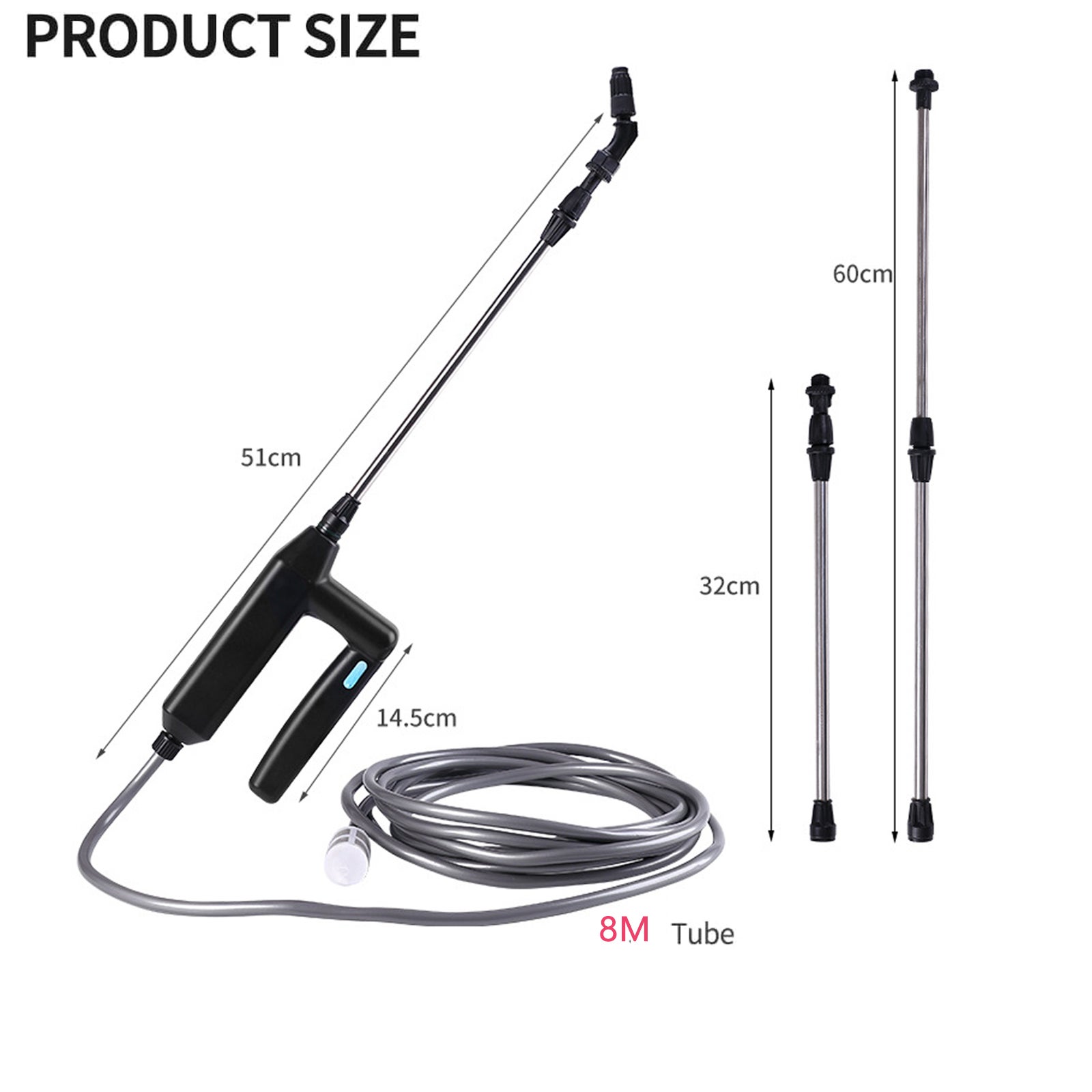 Pulvérisateur électrique 7,4 V, pulvérisateur de plantes rechargeable avec tuyau de 8 m et 3 buses, lance d'arrosage pour pelouse et lavage de voiture - 4