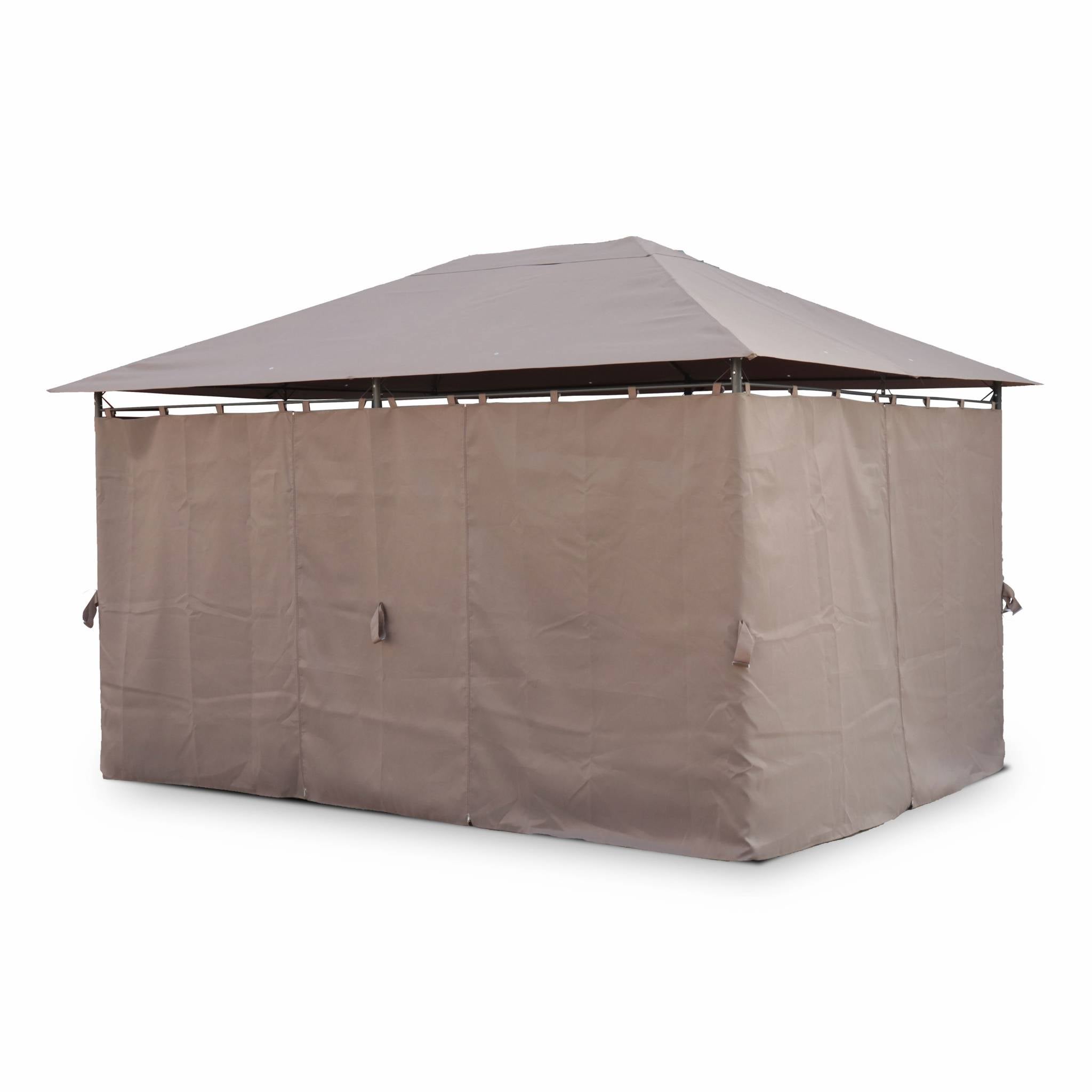Tonnelle 3x4 m - Divio - Toile taupe - Pergola avec rideaux. tente de jardin. barnum. chapiteau. réception - 3