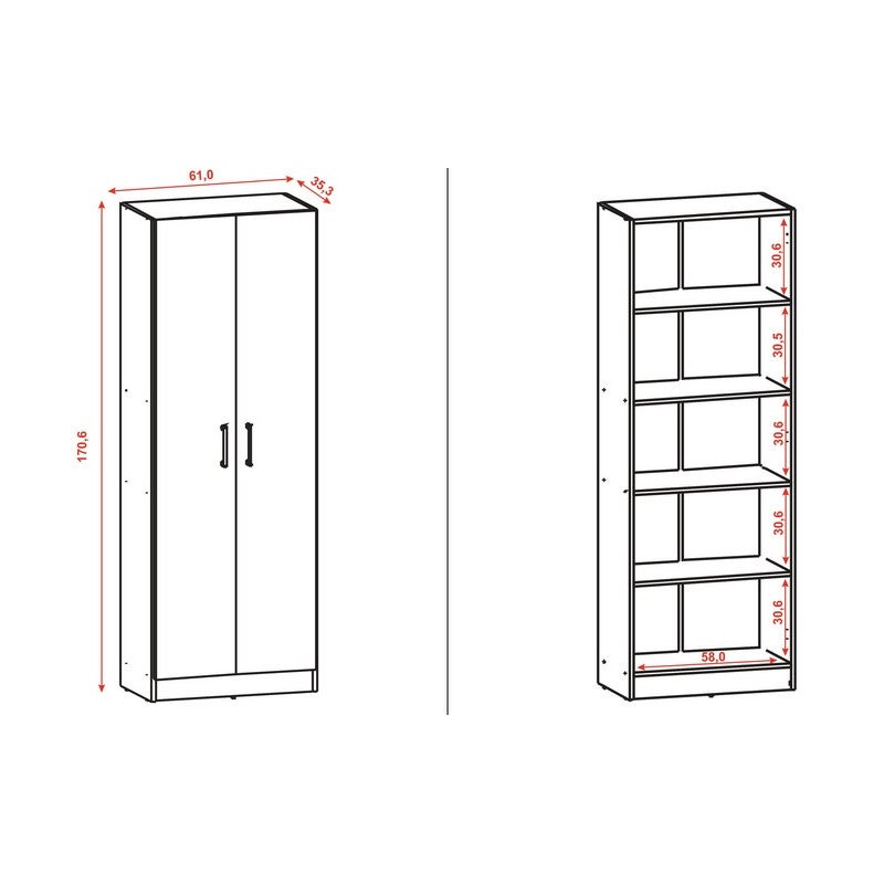 Armoire 2 Portes Chêne et Blanc 5 Niches L 61 H 170.6 P 35.3 cm - 6