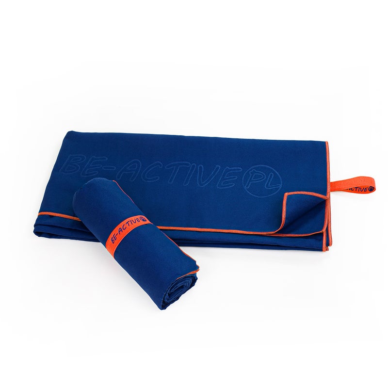 Ręcznik szybkoschnący z mikrofibry 180x100 cm, ręcznik kąpielowy, granatowo-pomarańczowy Be-active.pl