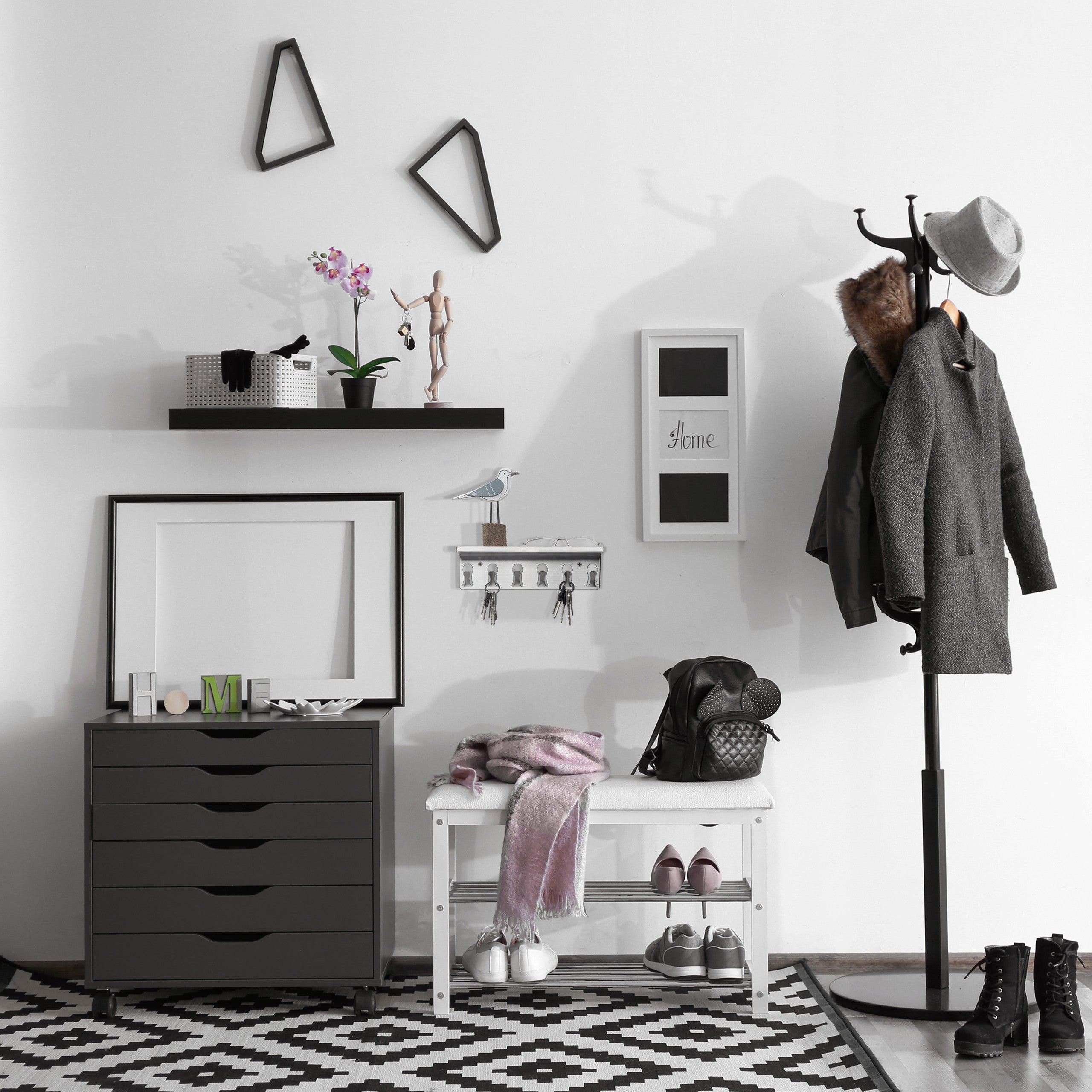 Relaxdays Colgador de Llaves, Ganchos y Balda, Diseño Moderno,