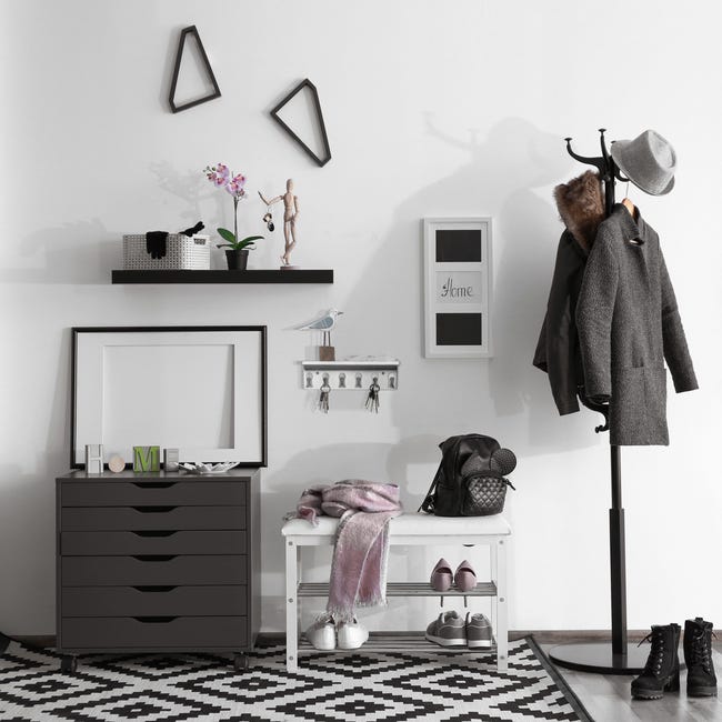 Relaxdays Colgador de Llaves, Ganchos y Balda, Diseño Moderno,