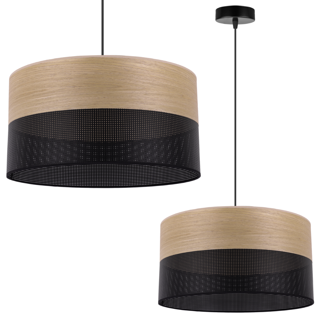 Lampa sufitowa wisząca Wood czarny fornir 1xE27 abażur 40cm dąb złocisty Light Home LH