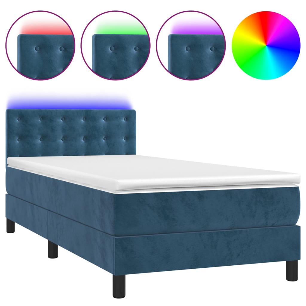 Lit à lattes avec matelas LED bleu foncé 100 x 200 cm - 2