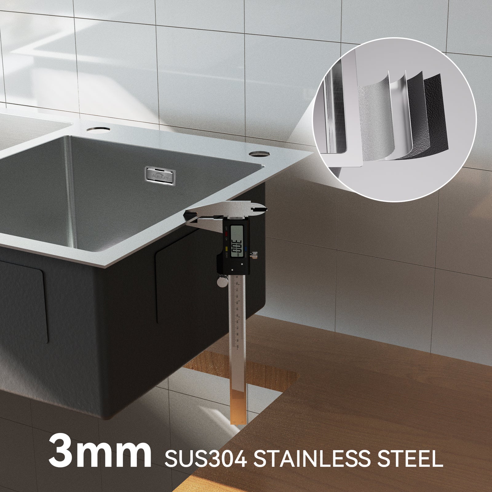 AuraLum Max Évier à Encastré/à Poser 2 Bacs avec Distributeur de savon et Ensemble de Drainage,Évier 75x45x19cm en Acier Inoxydable,Brossé,EU Modèle - 7