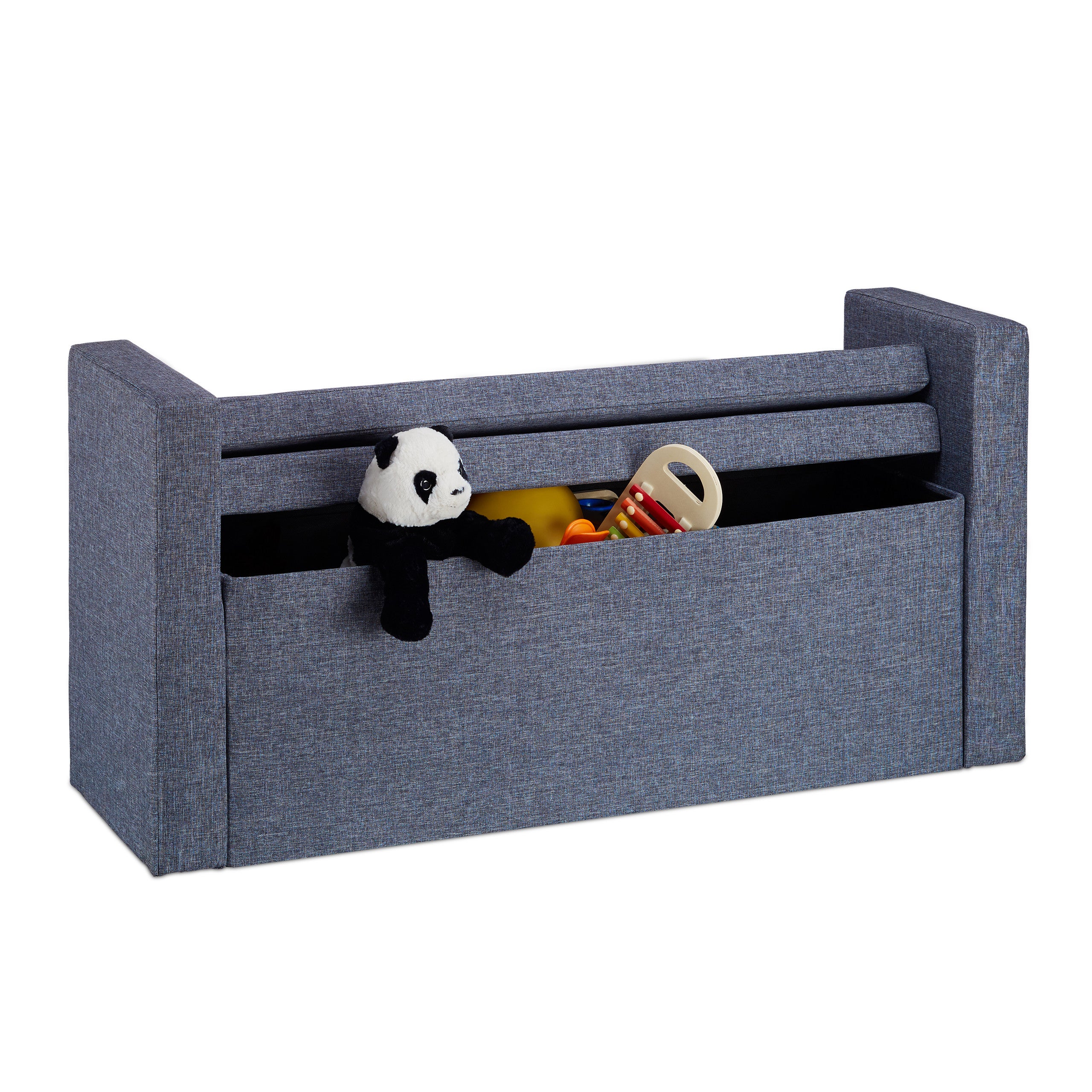 Banc dossier 2 places banquette coffre de rangement pliable assise pratique pliant HxlxP: 75x115x47 cm, gris, Relaxdays - 3